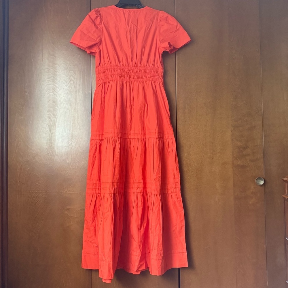 Quince 100 % Organic Cotton Poplin Tiered Maxi Dress Vermillion Red NWOT Sm $168 - Picture 7 of 11